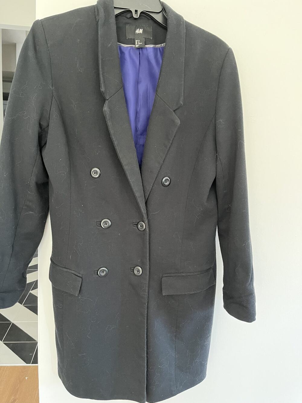 H&M  Womens Blazer Jacket L Oversized  Long Prep Old Money Preppy Vtg 80's